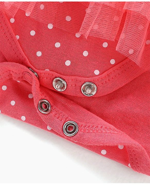 Babyhug 100% Cotton Full Sleeves Frock Style Onesie Polka Dot Print - Pink