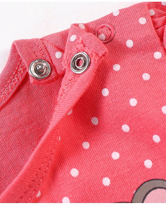 Babyhug 100% Cotton Full Sleeves Frock Style Onesie Polka Dot Print - Pink