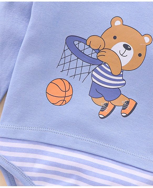 Babyhug 100% Cotton Onesie Bear Print - Blue
