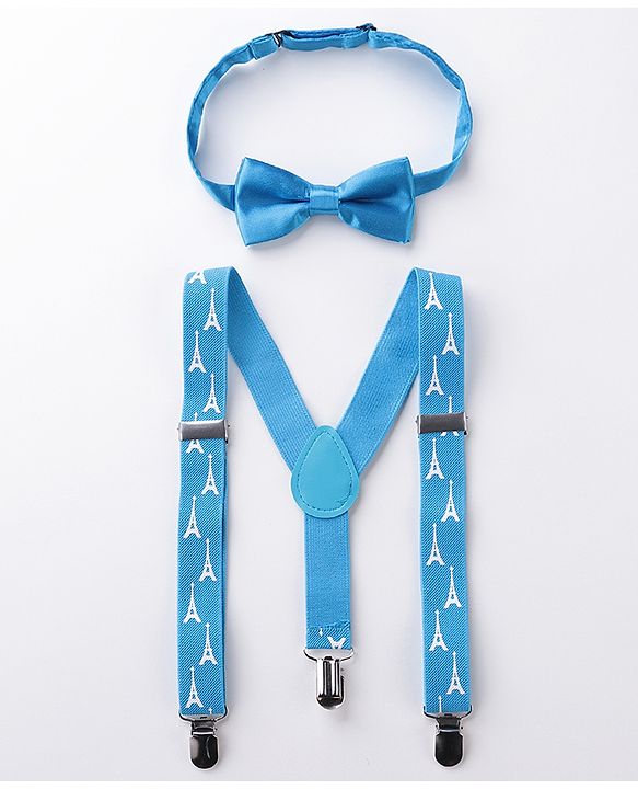 Babyhug Bow and Suspender Set Eiffel Tower Printed - Blue