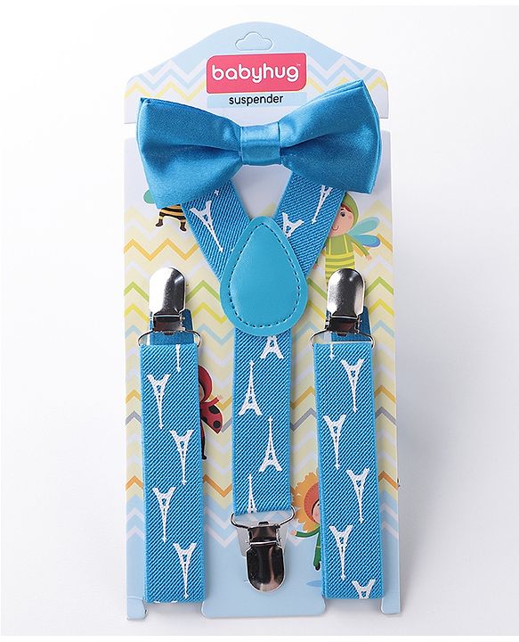 Babyhug Bow and Suspender Set Eiffel Tower Printed - Blue