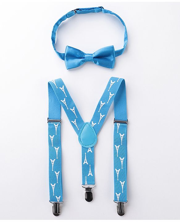 Babyhug Bow and Suspender Set Eiffel Tower Printed - Blue