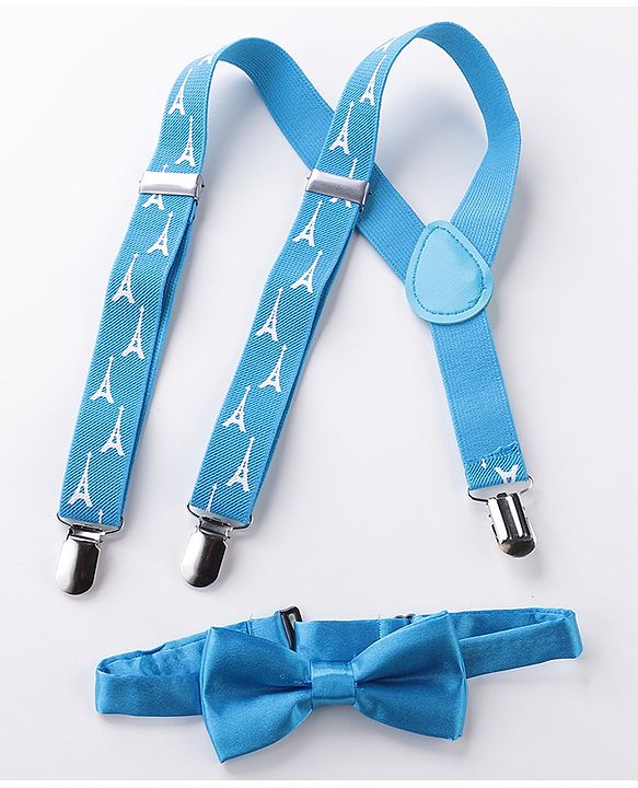 Babyhug Bow and Suspender Set Eiffel Tower Printed - Blue