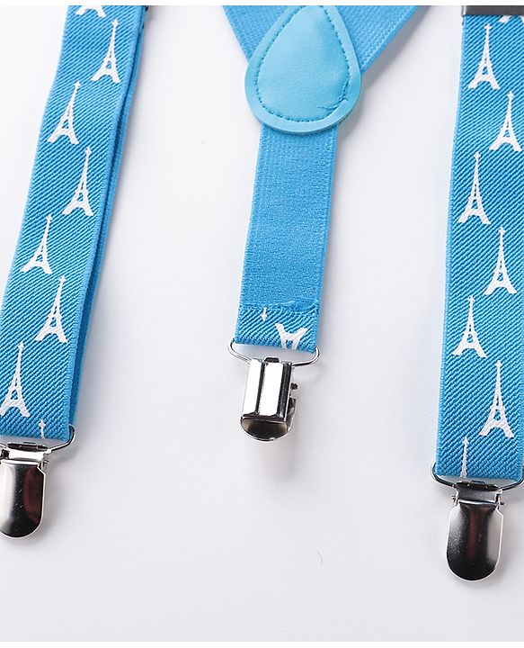 Babyhug Bow and Suspender Set Eiffel Tower Printed - Blue