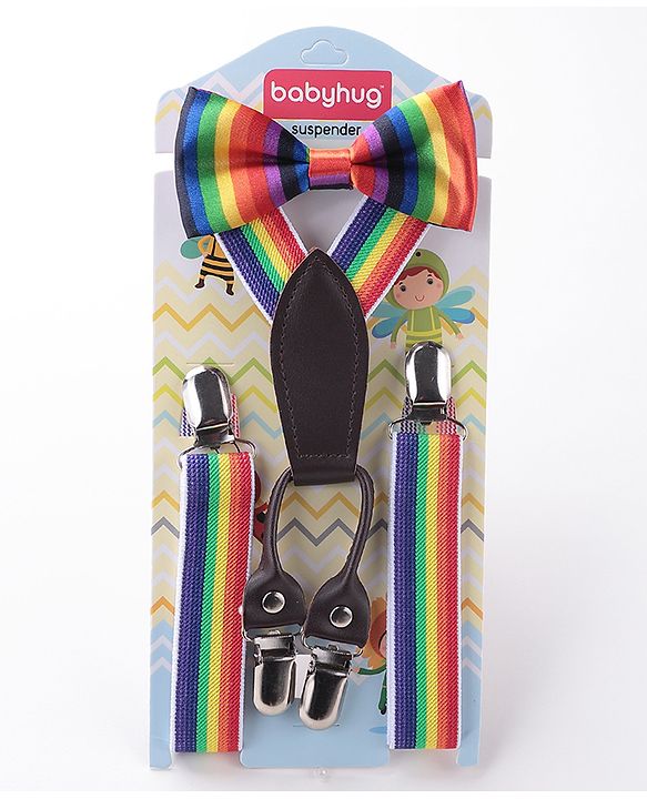 Babyhug Bow and Suspender Set Rainbow Stripes - Multicolour