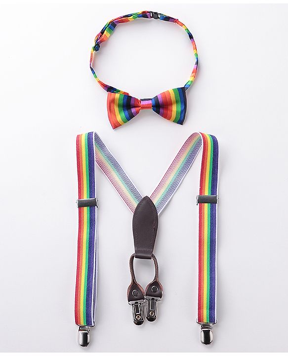 Babyhug Bow and Suspender Set Rainbow Stripes - Multicolour