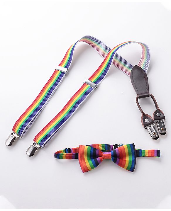 Babyhug Bow and Suspender Set Rainbow Stripes - Multicolour