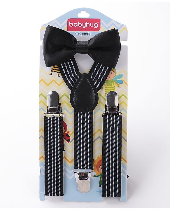 Babyhug Bow and Suspender Set Rainbow Stripes - Black