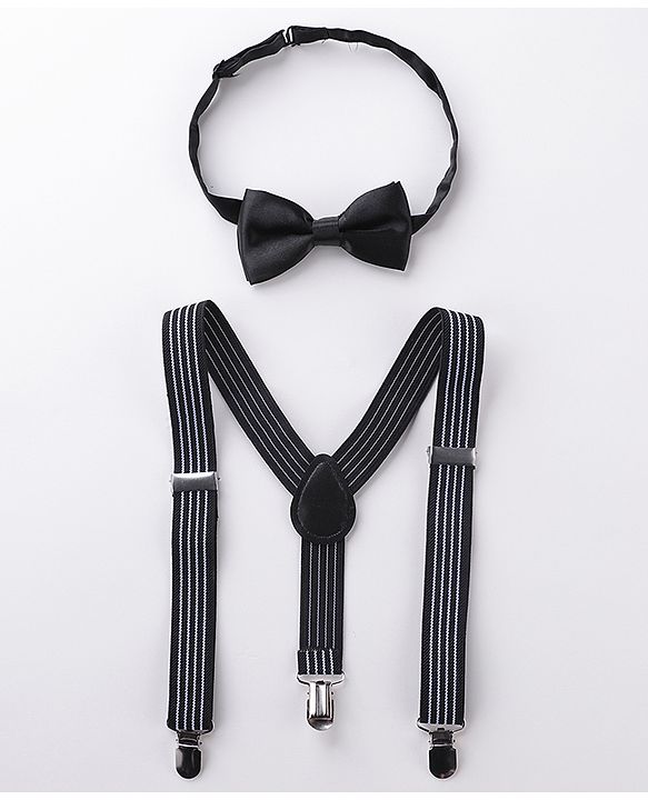 Babyhug Bow and Suspender Set Rainbow Stripes - Black
