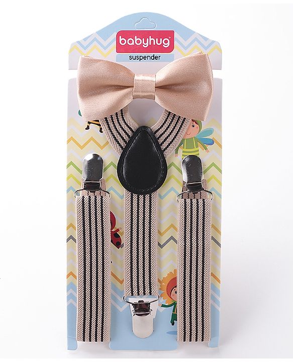 Babyhug Bow and Suspender Set Rainbow Stripes - Beige
