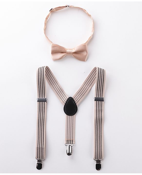 Babyhug Bow and Suspender Set Rainbow Stripes - Beige