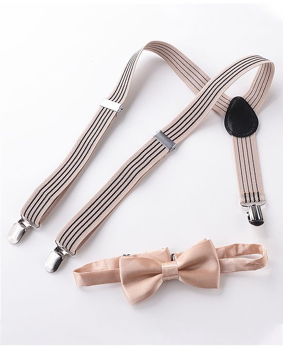Babyhug Bow and Suspender Set Rainbow Stripes - Beige