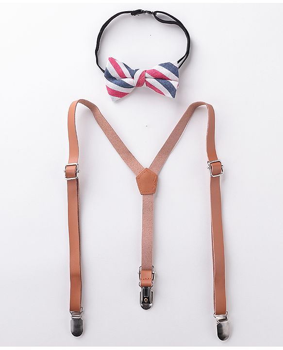 Babyhug Bow and Suspender Set Stripes - Beige