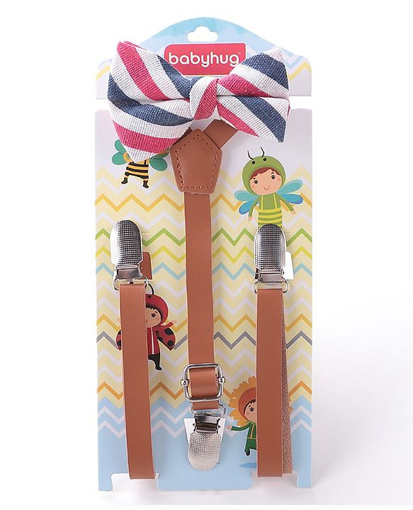 Babyhug Bow and Suspender Set Stripes - Beige