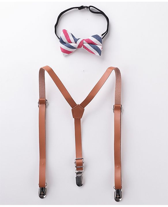 Babyhug Bow and Suspender Set Stripes - Beige