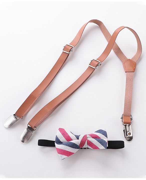 Babyhug Bow and Suspender Set Stripes - Beige