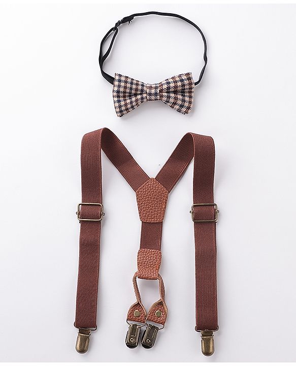 Babyhug Bow and Suspender Set Solid Color - Brown