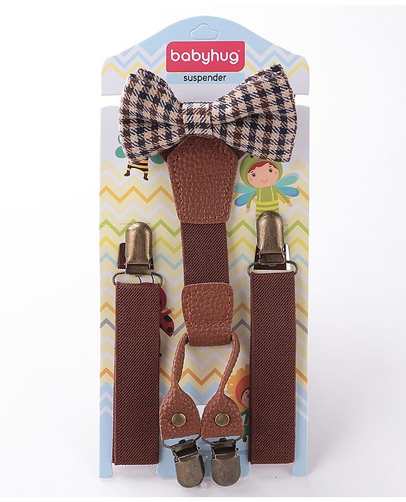 Babyhug Bow and Suspender Set Solid Color - Brown