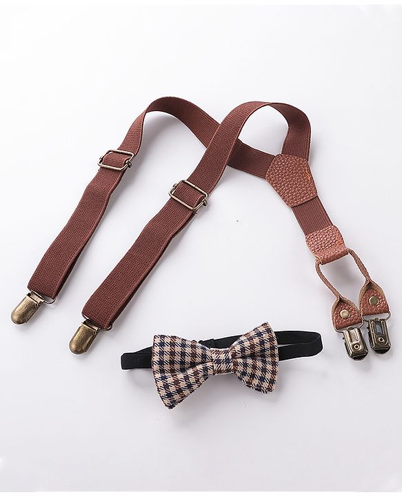Babyhug Bow and Suspender Set Solid Color - Brown