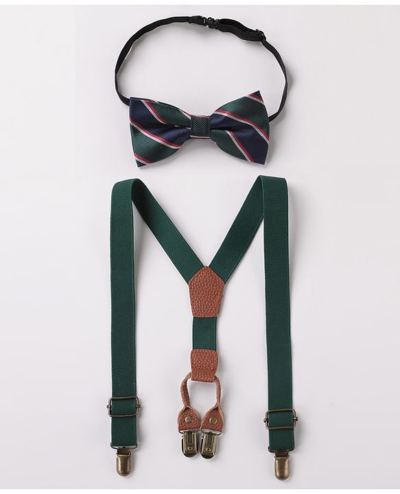 Babyhug Bow and Suspender Set Polka Dots Printed - Green