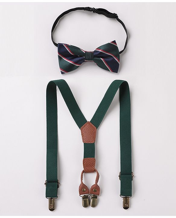 Babyhug Bow and Suspender Set Polka Dots Printed - Green