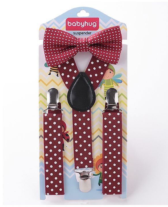 Babyhug Bow and Suspender Set Polka Dots Printed - Maroon