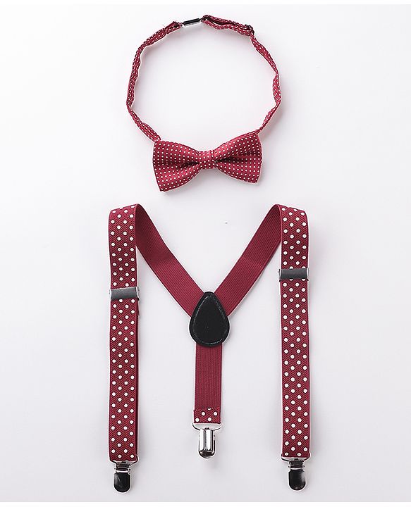 Babyhug Bow and Suspender Set Polka Dots Printed - Maroon