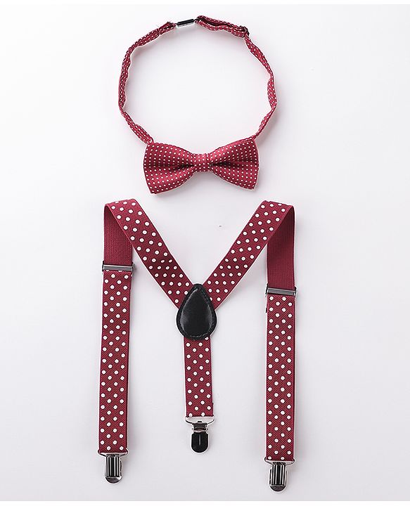 Babyhug Bow and Suspender Set Polka Dots Printed - Maroon
