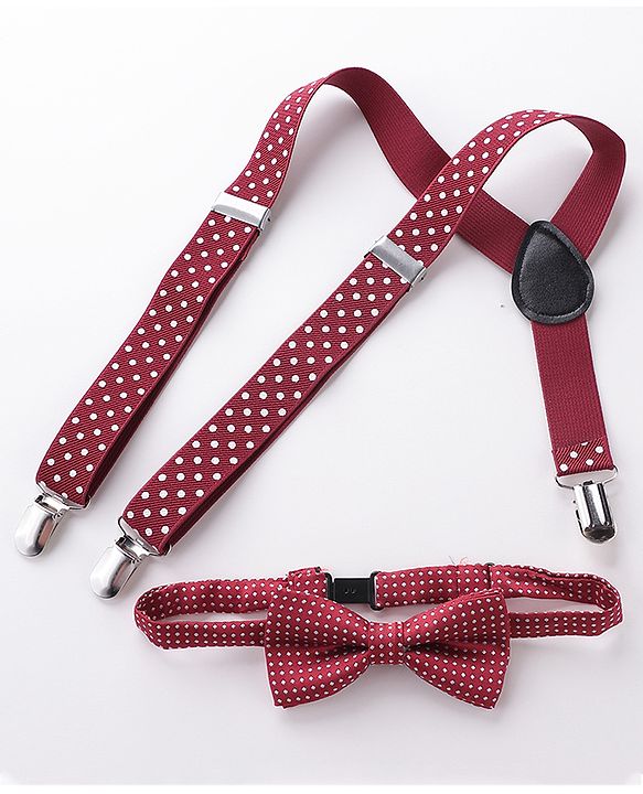Babyhug Bow and Suspender Set Polka Dots Printed - Maroon