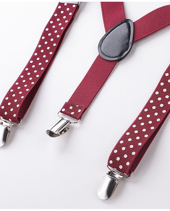 Babyhug Bow and Suspender Set Polka Dots Printed - Maroon
