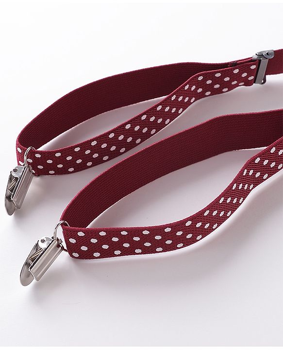 Babyhug Bow and Suspender Set Polka Dots Printed - Maroon