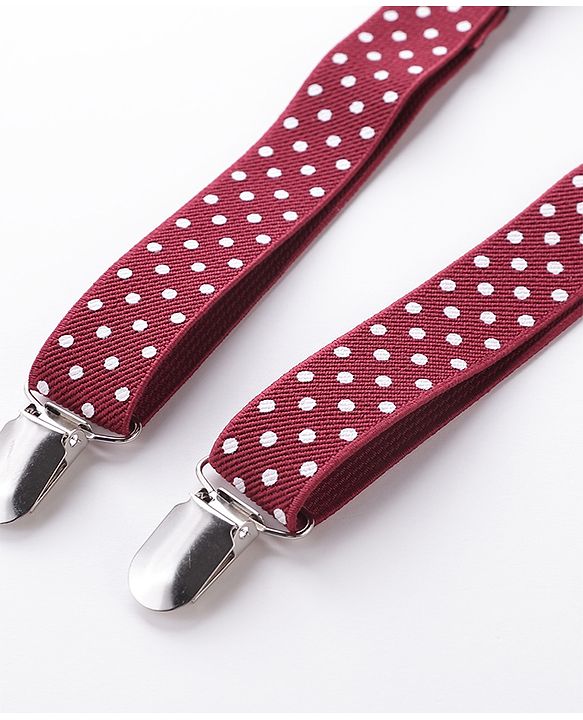 Babyhug Bow and Suspender Set Polka Dots Printed - Maroon
