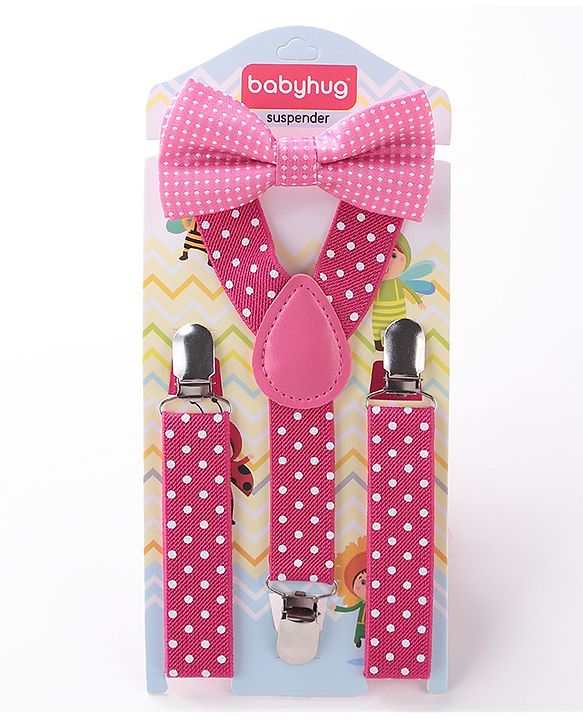 Babyhug Bow and Suspender Set Polka Dots Printed - Dark Pink