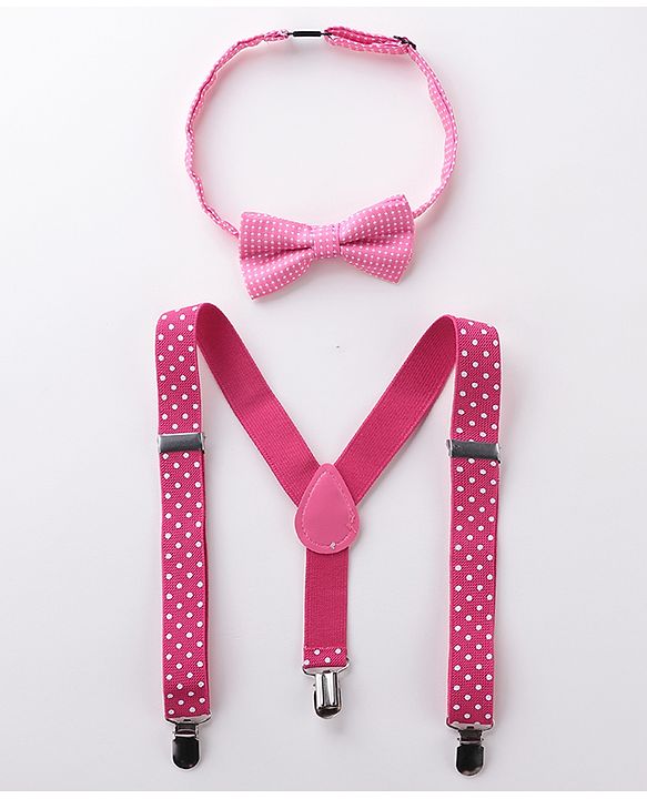 Babyhug Bow and Suspender Set Polka Dots Printed - Dark Pink