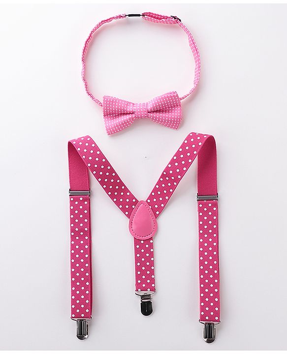 Babyhug Bow and Suspender Set Polka Dots Printed - Dark Pink