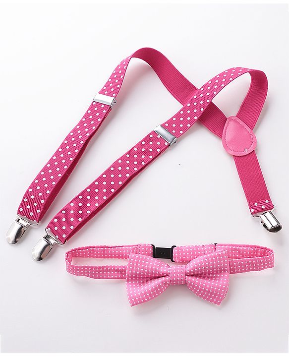 Babyhug Bow and Suspender Set Polka Dots Printed - Dark Pink