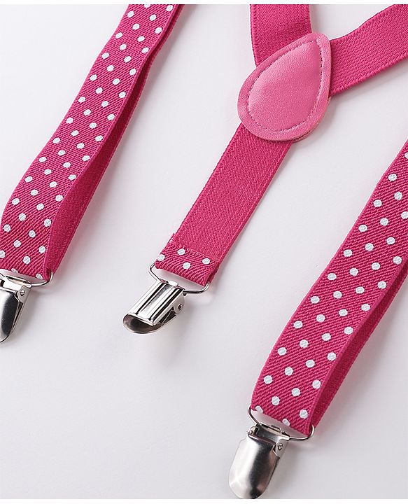 Babyhug Bow and Suspender Set Polka Dots Printed - Dark Pink