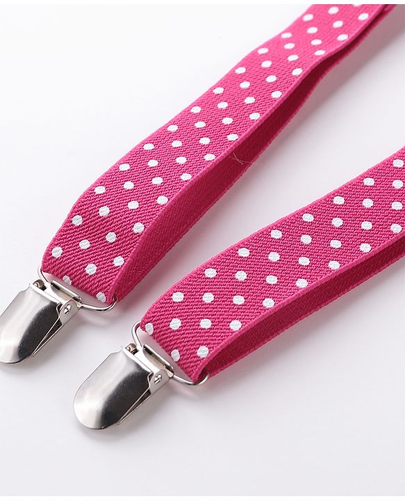 Babyhug Bow and Suspender Set Polka Dots Printed - Dark Pink