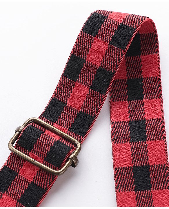 Babyhug Checkered Bow and Suspender Set - Red