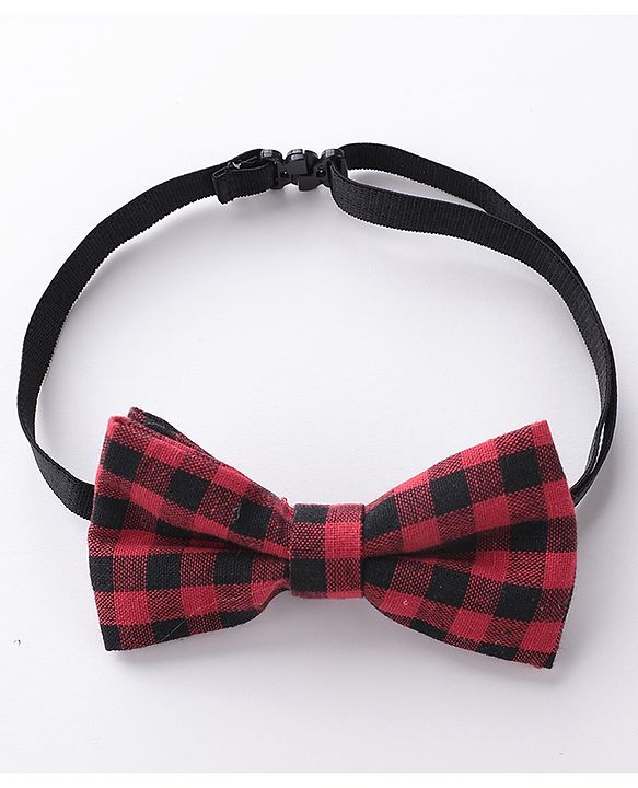 Babyhug Checkered Bow and Suspender Set - Red