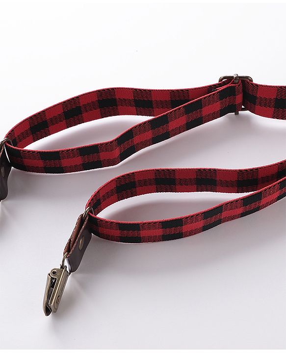 Babyhug Checkered Bow and Suspender Set - Red