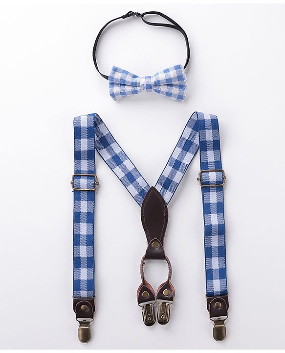 Babyhug Checkered Bow and Suspender Set - Blue