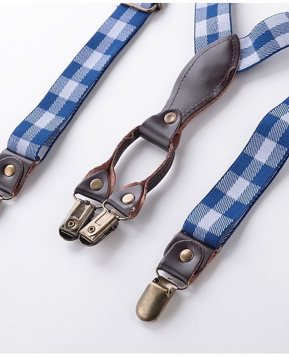 Babyhug Checkered Bow and Suspender Set - Blue