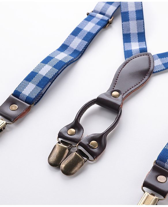 Babyhug Checkered Bow and Suspender Set - Blue