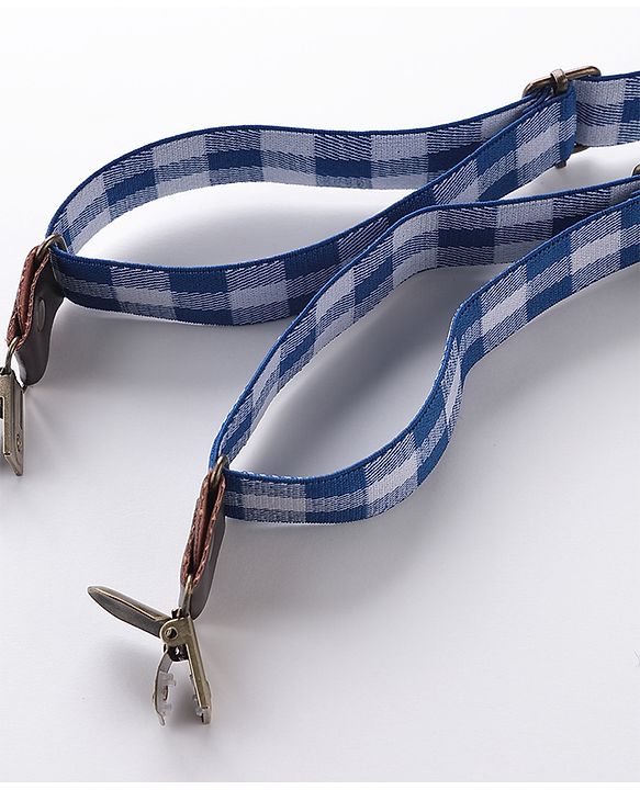 Babyhug Checkered Bow and Suspender Set - Blue