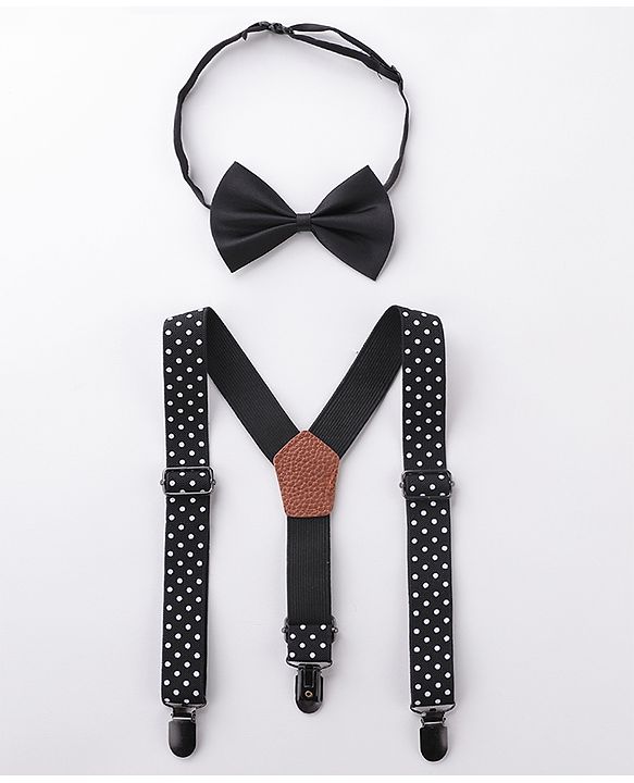 Babyhug Bow and Suspender Set Polka Dots Printed - Black