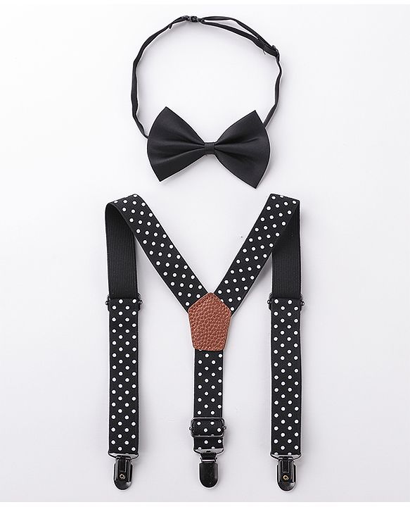 Babyhug Bow and Suspender Set Polka Dots Printed - Black