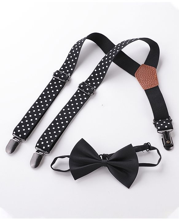Babyhug Bow and Suspender Set Polka Dots Printed - Black