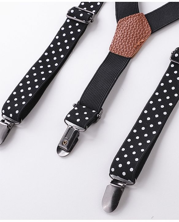 Babyhug Bow and Suspender Set Polka Dots Printed - Black
