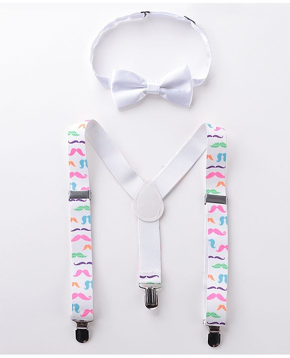Babyhug Bow And Suspender Set - White